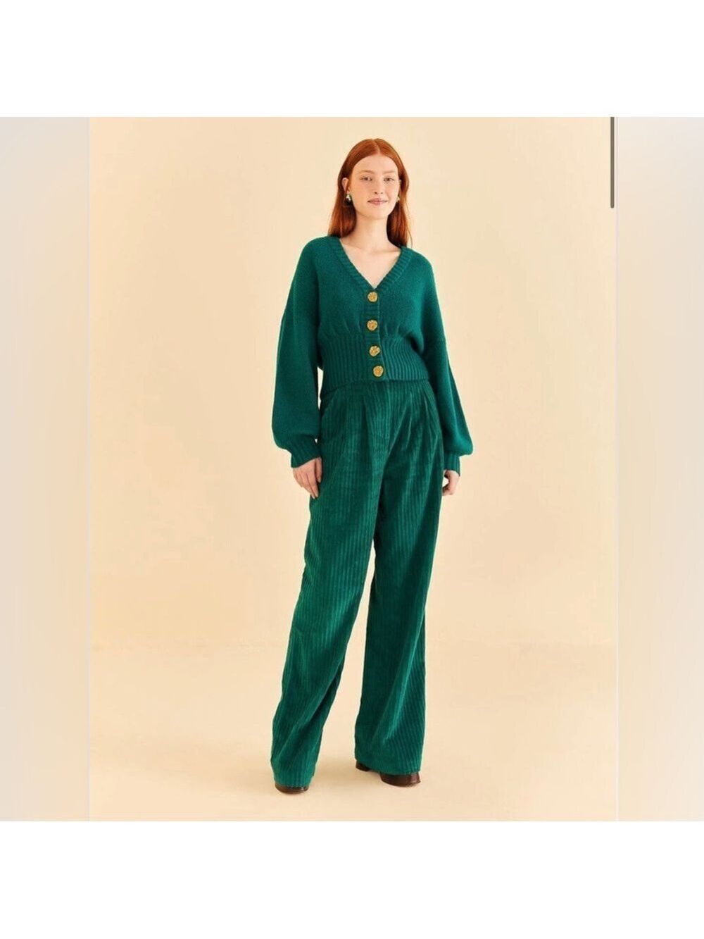 Farm Rio Emerald Corduroy Pants